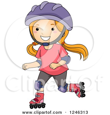 Clipart of a Happy Girl Roller Blading - Royalty Free Vector Illustration by BNP Design Studio