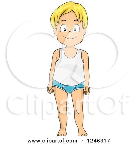 Clipart of a Blond Caucasian Boy in His Undergarments - Royalty Free Vector Illustration by BNP Design Studio