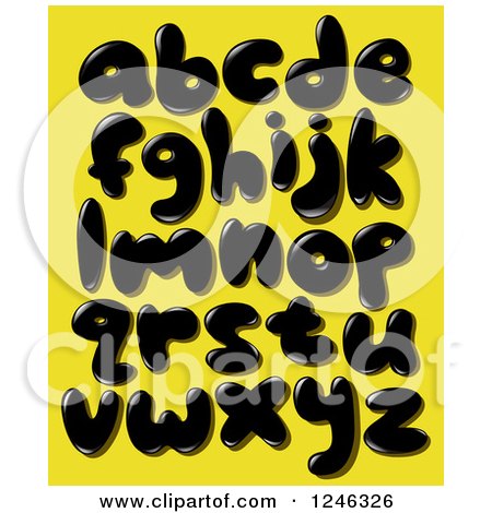 Clipart of a Black Liquid or Oil Lowercase Letters on Yellow - Royalty Free Vector Illustration by yayayoyo