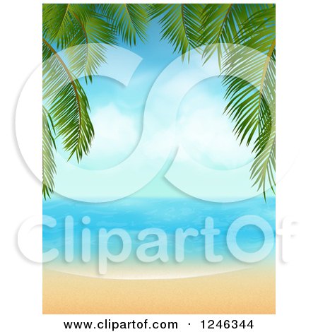 Tropical Beach Framed with Palm Tree Branches Posters, Art Prints