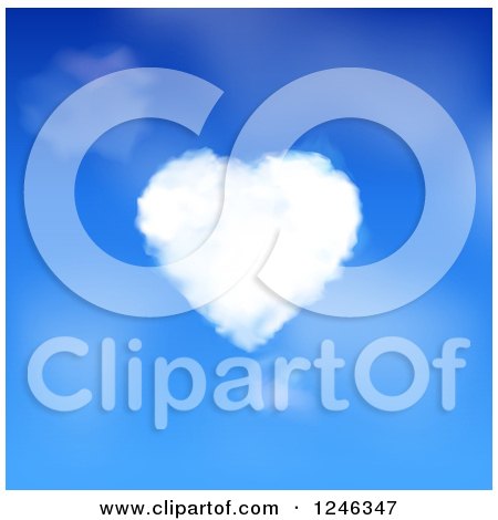 Clipart of a Fluffy White Heart Shaped Cloud in a Blue Sky - Royalty Free Vector Illustration by elaineitalia