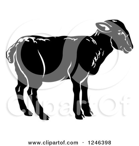 Clipart of a Black Lamb in Profile - Royalty Free Vector Illustration by AtStockIllustration