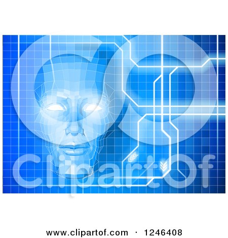 Clipart of a Virtual Face Emerging from a Blue Grid - Royalty Free Vector Illustration by AtStockIllustration