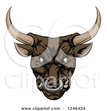 Clipart of a Snarling Aggressive Bull Mascot Head - Royalty Free Vector Illustration by AtStockIllustration
