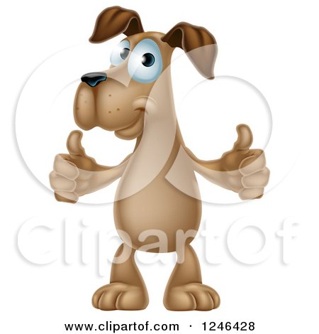 Clipart of a Pleased Brown Dog Standing and Giving Two Thumbs up - Royalty Free Vector Illustration by AtStockIllustration