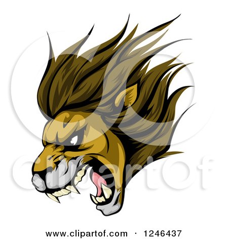 Clipart of a Roaring Aggressive Lion Mascot Head - Royalty Free Vector Illustration by AtStockIllustration