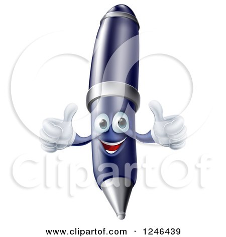 Clipart of a Pleased Pen Holding Two Thumbs up - Royalty Free Vector Illustration by AtStockIllustration