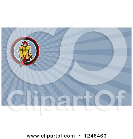 Clipart of a Blue Ray Fireman Background or Business Card Design - Royalty Free Illustration by patrimonio