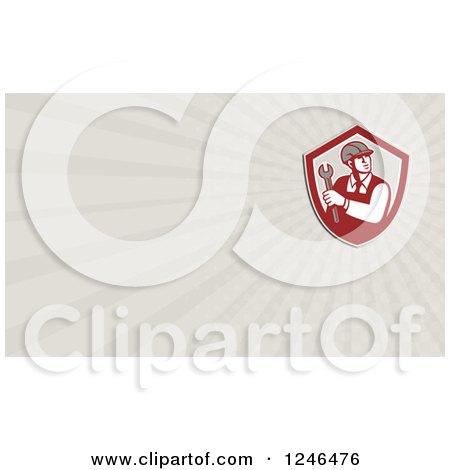 Clipart of a Ray Worker with a Spanner Wrench Background or Business Card Design - Royalty Free Illustration by patrimonio