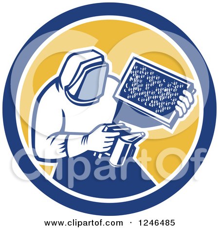 Clipart of a Retro Beekeeper Smoking out a Hive - Royalty Free Vector Illustration by patrimonio