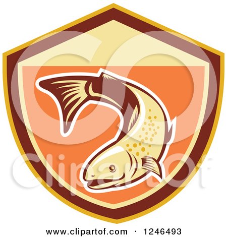 Clipart of a Swimming Trout Fish in a Shield - Royalty Free Vector Illustration by patrimonio