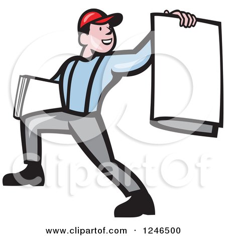Clipart of a Cartoon Newspaper Boy Holding One out - Royalty Free Vector Illustration by patrimonio