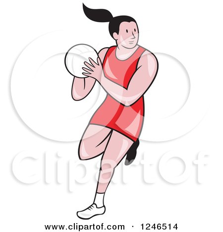 Clipart of a Cartoon Female Netball Player Jumping - Royalty Free Vector Illustration by patrimonio