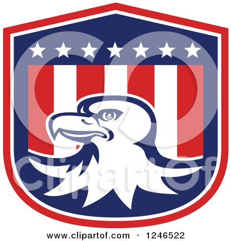 Clipart of a Bald Eagle on an American Flag Shield - Royalty Free Vector Illustration by patrimonio