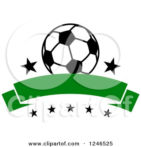 Clipart of a Soccer Ball over a Banner and Stars - Royalty Free Vector Illustration by Vector Tradition SM