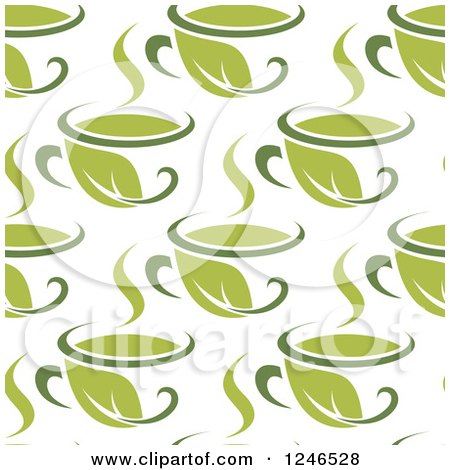 Clipart of a Seamless Background Pattern of Tea Cups and Leaves 3 - Royalty Free Vector Illustration by Vector Tradition SM