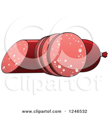 Clipart of a Stick of Sausage and Slices - Royalty Free Vector Illustration by Vector Tradition SM