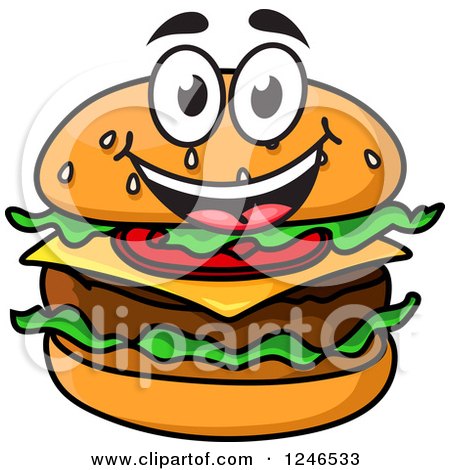 Clipart of a Cheeseburger Character - Royalty Free Vector Illustration by Vector Tradition SM