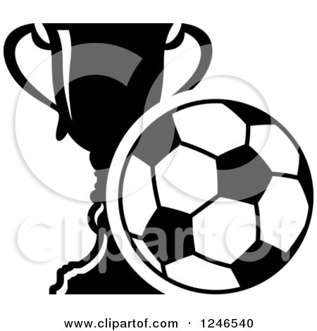 Clipart of a Black and White Soccer Ball and Trophy Cup - Royalty Free Vector Illustration by Vector Tradition SM