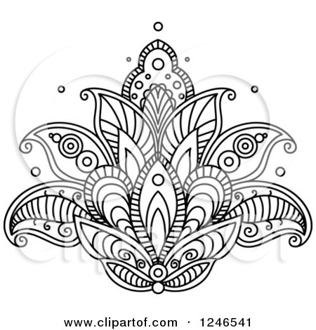 Clipart of a Black and White Henna Lotus Flower 15 - Royalty Free Vector Illustration by Vector Tradition SM