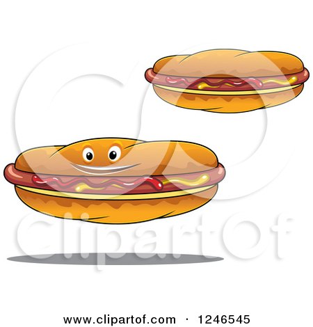 Clipart of Hot Dogs with Mustard and Ketchup - Royalty Free Vector Illustration by Vector Tradition SM