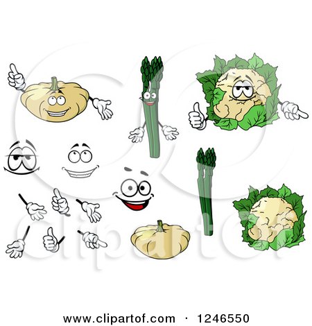 Clipart of White Pumpkin, Asaparagus and Cauliflower Characters - Royalty Free Vector Illustration by Vector Tradition SM