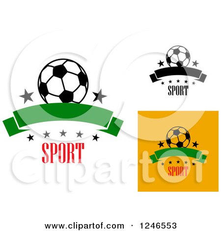 Clipart of Soccer Balls with Stars, Banners and Sport Text - Royalty Free Vector Illustration by Vector Tradition SM