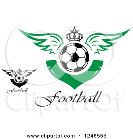 Clipart of Winged Soccer Balls with Crowns and Football Text - Royalty Free Vector Illustration by Vector Tradition SM