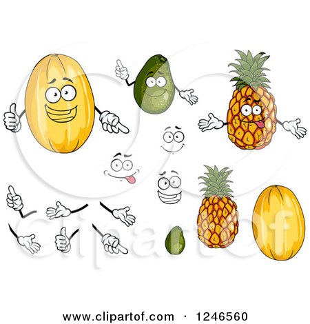 Clipart of Melon Avocado and Pineapple Fruit Characters - Royalty Free Vector Illustration by Vector Tradition SM