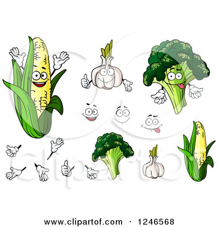 Clipart of Corn Garlic and Broccoli Characters - Royalty Free Vector Illustration by Vector Tradition SM