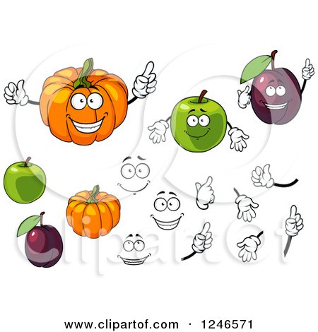 Clipart of Pumpkin Apple and Plum Fruit Characters - Royalty Free Vector Illustration by Vector Tradition SM