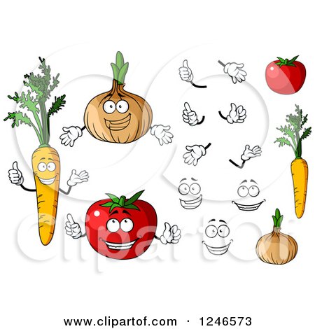 Clipart of Carrot, Onion and Tomato Characters - Royalty Free Vector Illustration by Vector Tradition SM