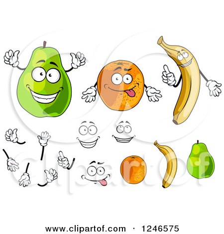 Clipart of Pear Orange and Banana Fruit Characters - Royalty Free Vector Illustration by Vector Tradition SM