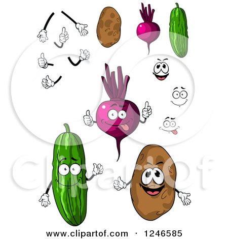 Clipart of Cucumber, Beet and Potato Characters - Royalty Free Vector Illustration by Vector Tradition SM