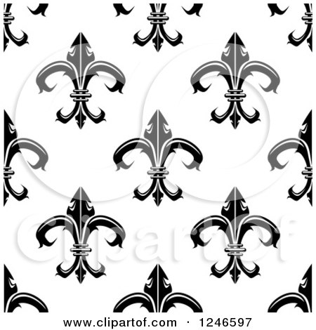 Clipart of a Seamless Black and White Fleur De Lis Background Pattern 13 - Royalty Free Vector Illustration by Vector Tradition SM