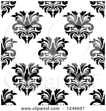 Clipart of a Seamless Background Pattern of Black and White Damask Floral 15 - Royalty Free Vector Illustration by Vector Tradition SM