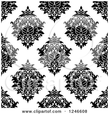 Clipart of a Seamless Background Pattern of Black and White Damask Floral 14 - Royalty Free Vector Illustration by Vector Tradition SM