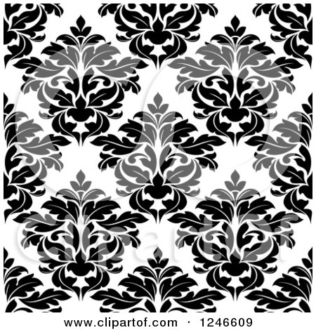 Clipart of a Seamless Background Pattern of Black and White Damask Floral 17 - Royalty Free Vector Illustration by Vector Tradition SM