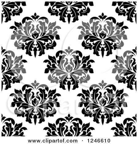 Clipart of a Seamless Background Pattern of Black and White Damask Floral 18 - Royalty Free Vector Illustration by Vector Tradition SM