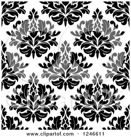 Clipart of a Seamless Background Pattern of Black and White Damask Floral 16 - Royalty Free Vector Illustration by Vector Tradition SM