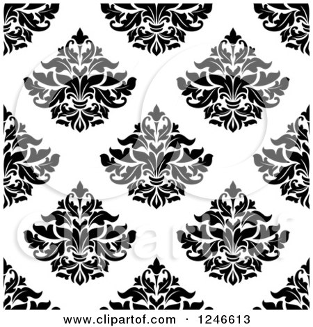 Clipart of a Seamless Background Pattern of Black and White Damask Floral 21 - Royalty Free Vector Illustration by Vector Tradition SM