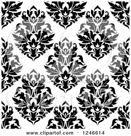 Clipart of a Seamless Background Pattern of Black and White Damask Floral 20 - Royalty Free Vector Illustration by Vector Tradition SM