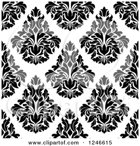 Clipart of a Seamless Background Pattern of Black and White Damask Floral 19 - Royalty Free Vector Illustration by Vector Tradition SM