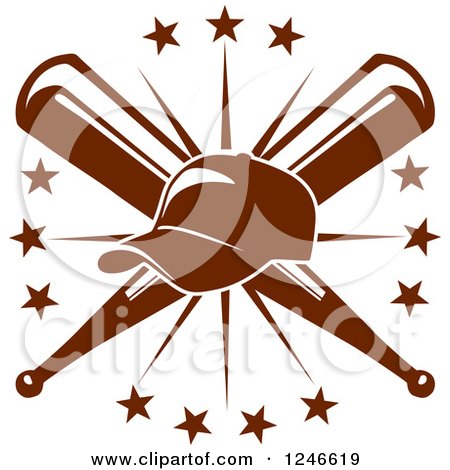 Clipart of a Baseball Cap with Crossed Bats and Stars - Royalty Free Vector Illustration by Vector Tradition SM