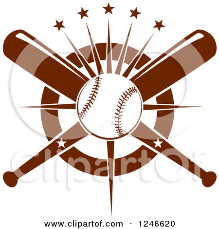 Clipart of a Baseball with Crossed Bats over a Star Burst - Royalty Free Vector Illustration by Vector Tradition SM