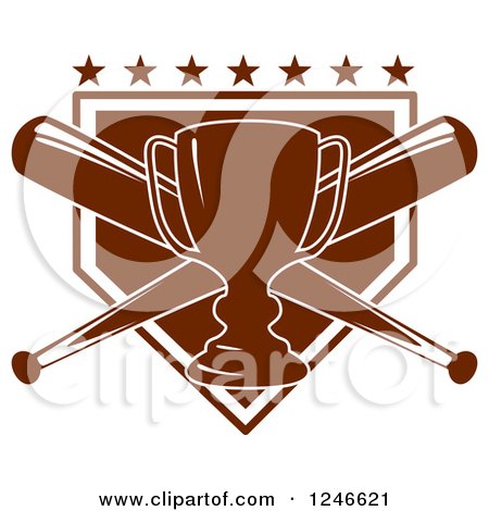 Clipart of a Trophy and Crossed Baseball Bats over a Plate with Stars - Royalty Free Vector Illustration by Vector Tradition SM