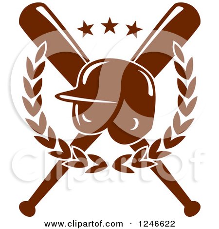 Clipart of a Baseball Helmet with Crossed Bats and a Laurel with Stars - Royalty Free Vector Illustration by Vector Tradition SM