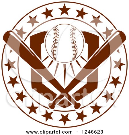 Clipart of a Baseball with Crossed Bats over a Plate in a Circle of Stars - Royalty Free Vector Illustration by Vector Tradition SM