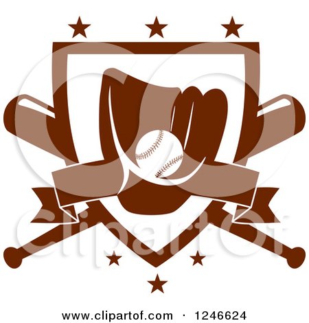 Clipart of a Baseball in a Mitt over a Plate and Crossed Bats - Royalty Free Vector Illustration by Vector Tradition SM