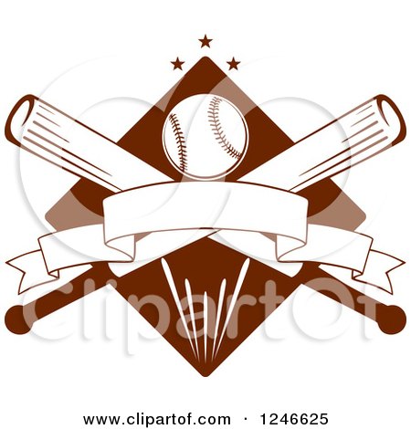 Clipart of a Baseball with Crossed Bats over a Diamond with a Banner - Royalty Free Vector Illustration by Vector Tradition SM